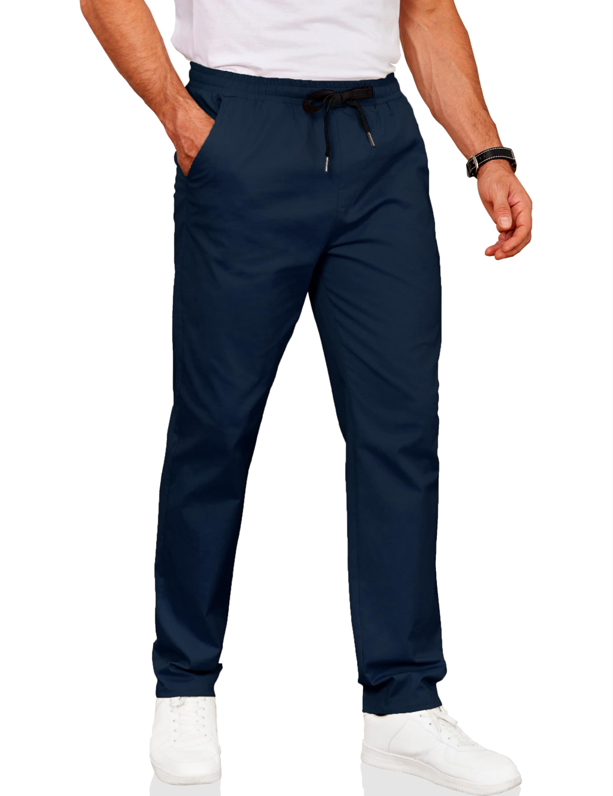 COOFANDY Mens Drawstring Cotton Pants Casual Pull On Leisure Pants Slim ...