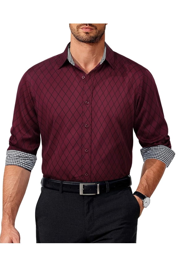 Mens Long Sleeve Dress Shirt Regular Fit Business Casual Button Down Shirts