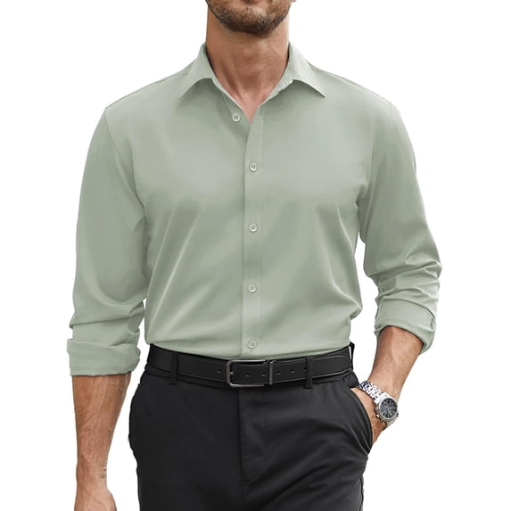 COOFANDY Mens Dress Shirt Regular Fit Button Up Stretch Solid Business Shirt