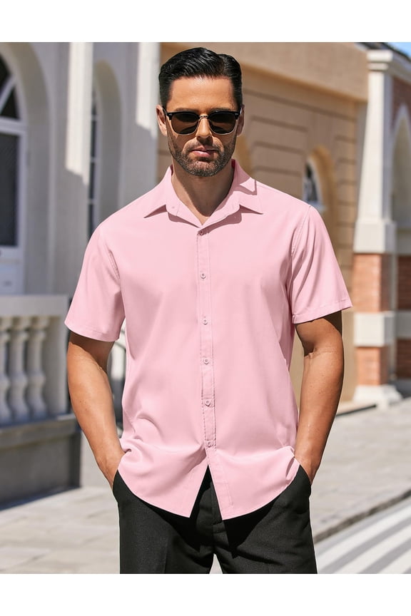 Men's Business Casual Shirt Dress Shirt Short Sleeve Office Work Shirt Casual Button Up Shirt