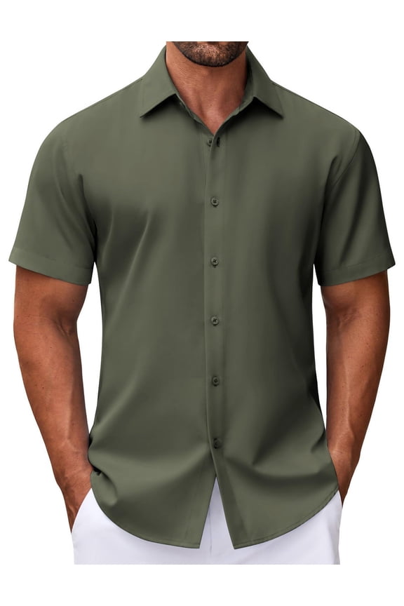 Mens Dress Shirts Button Down Short Sleeve Shirt Summer Shirts Business Casual Wedding Shirt