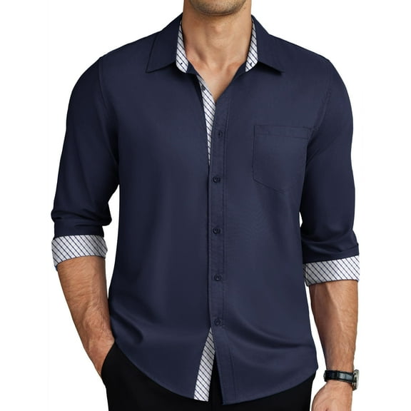 COOFANDY Mens Dress Shirts Long Sleeve Button Down Shirts Untucked Wrinkle-Free Business Casual Shirts