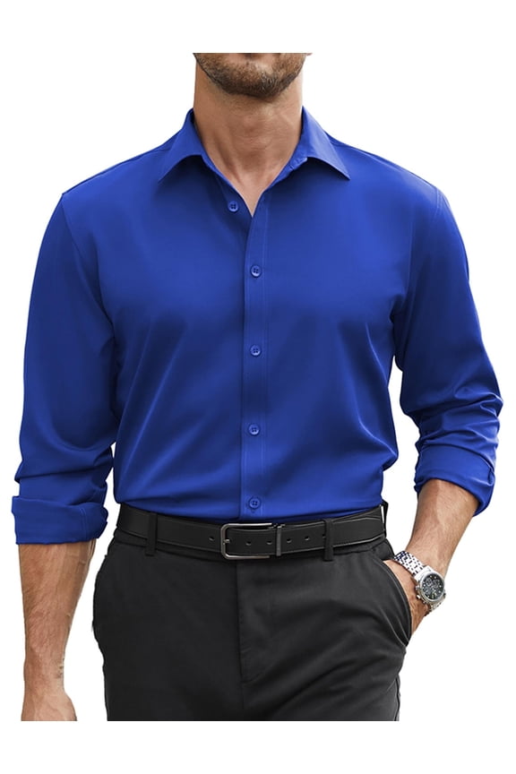 Mens Dress Shirts Wrinkle Free Long Sleeve Button Down Shirt Formal Business Shirts A Black L Royal Blue M