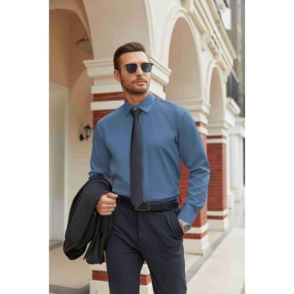 COOFANDY Men's Long Sleeve Dress Shirt Regular Fit Formal Business Solid Shirts Button Up Shirt