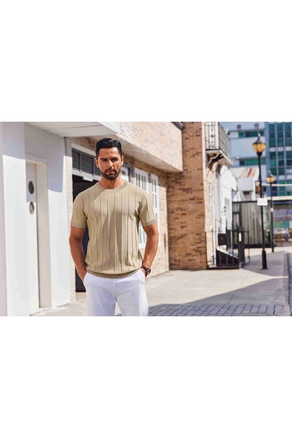 Mens Dress T Shirts Summer Short Sleeve Sweater Shirt Knitted Crewneck Tee Shirt