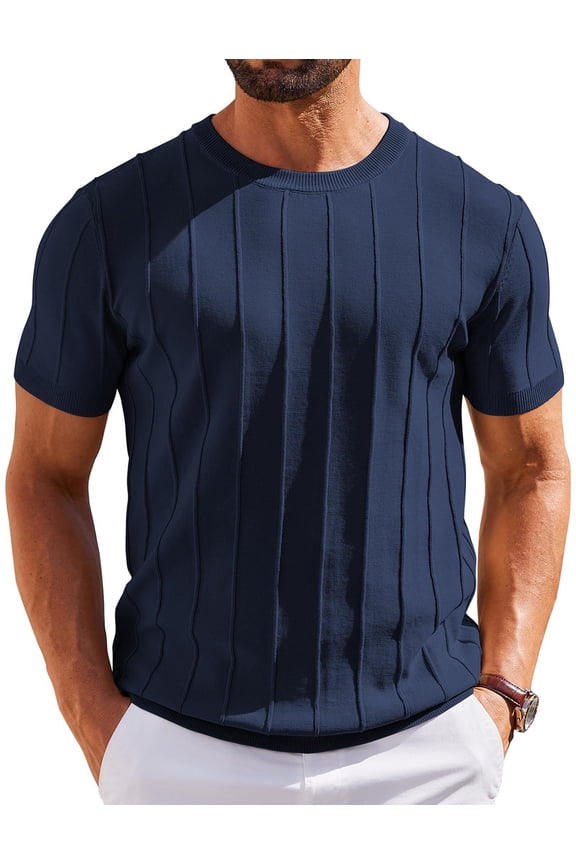 Mens T Shirts Summer Casual Short Sleeve Knitted Shirts Solid Crewneck Sweater Shirts