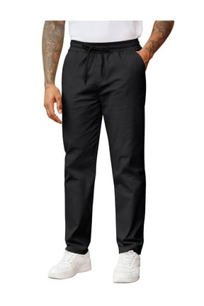 Mens Elastic Waist Pants Casual Drawstring Cotton Twill Pant Relaxed Fit Straight Leg Chino Slacks with Pockets