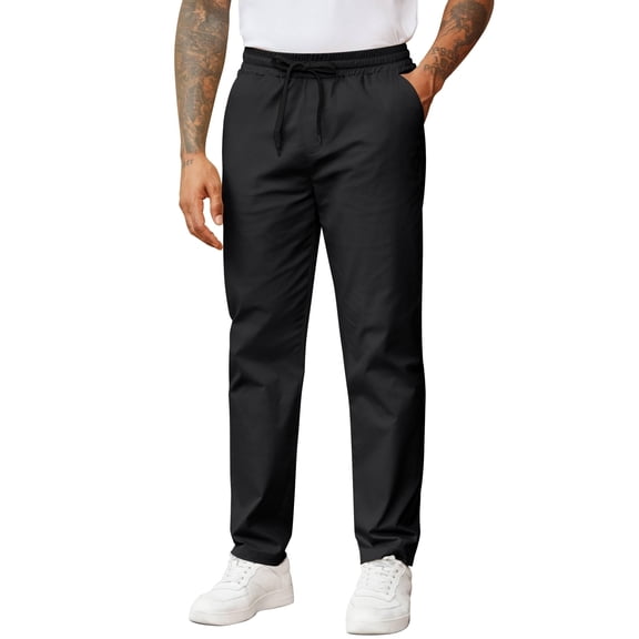 COOFANDY Mens Elastic Waist Pants Casual Drawstring Cotton Twill Pant Relaxed Fit Straight Leg Chino Slacks with Pockets