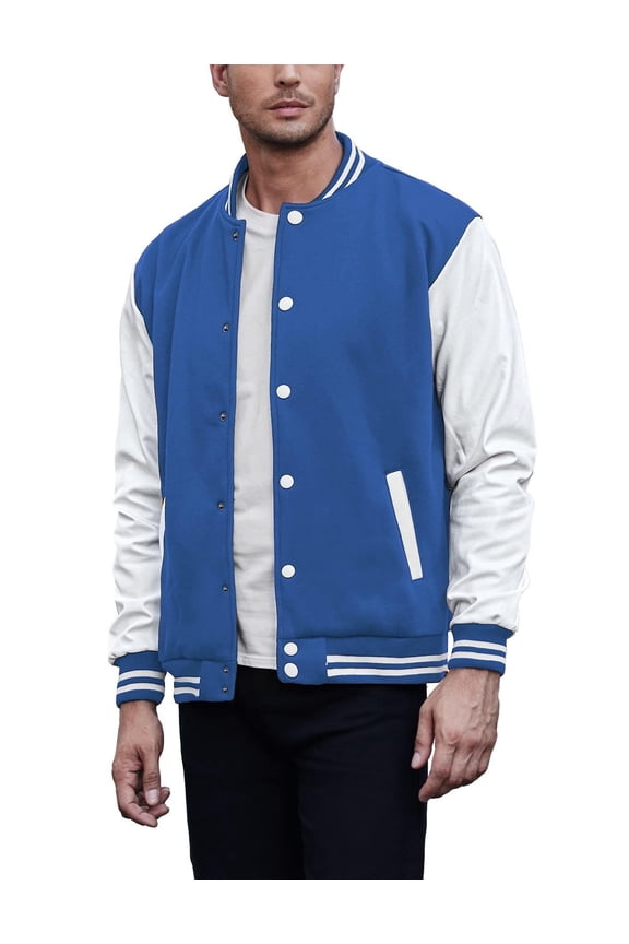 Mens Casual Varsity Jacket Football Bomber Jackets Leather Sleeve Letterman Jackets Coats