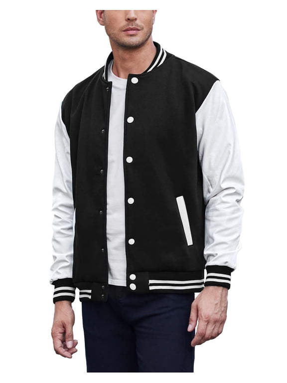 Mens Casual Varsity Jacket Football Bomber Jackets Leather Sleeve Letterman Jackets Coats