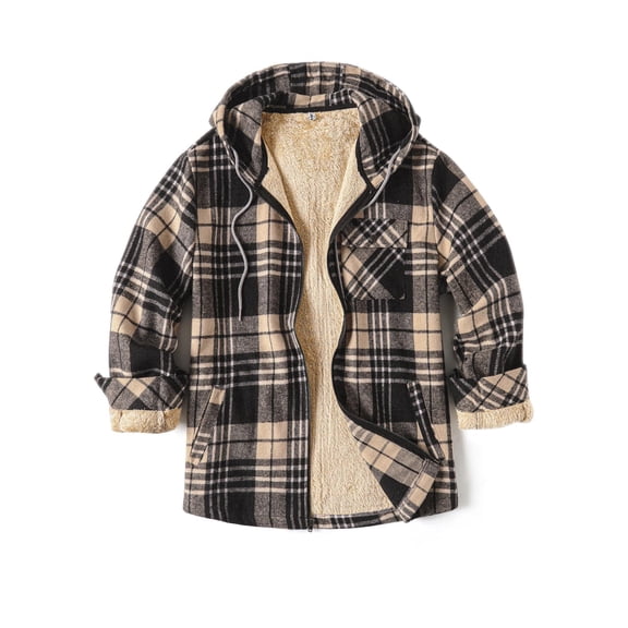 COOFANDY Men's Flannel Hooded Shirt Jacket Plaid Hoodie Zipper Sherpa Lined Winter Thermal Flannel