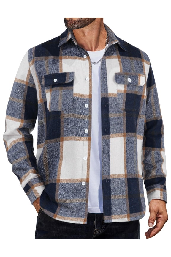 Mens Plaid Shirt Long Sleeve Lightweight Jacket Western Flannel Shacket Jacket