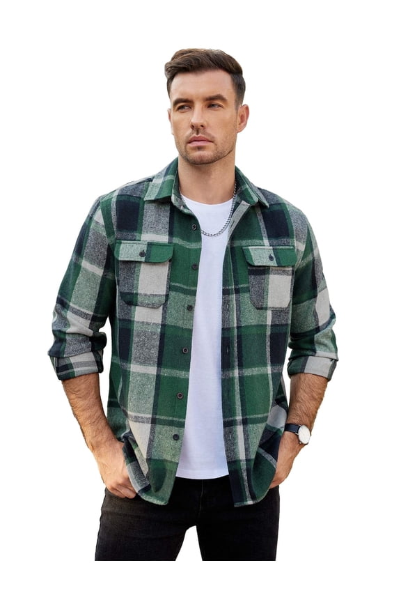 Mens Flannel Shirt Jacket Long Sleeve Button up Shirts Classic Plaid Shackets Gz904 L