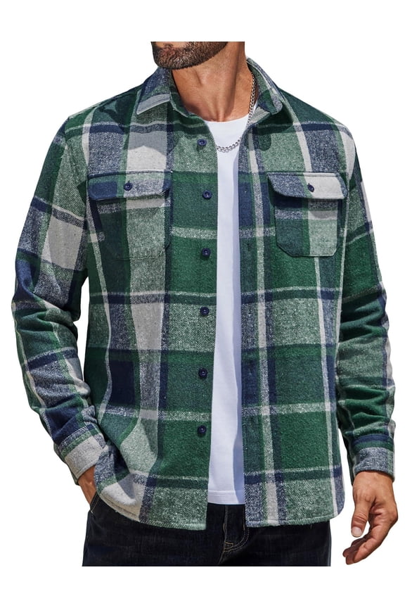 Mens Flannel Shirts Long Sleeve Casual Button Down Shirts Fleece Plaid Shirt Jackets