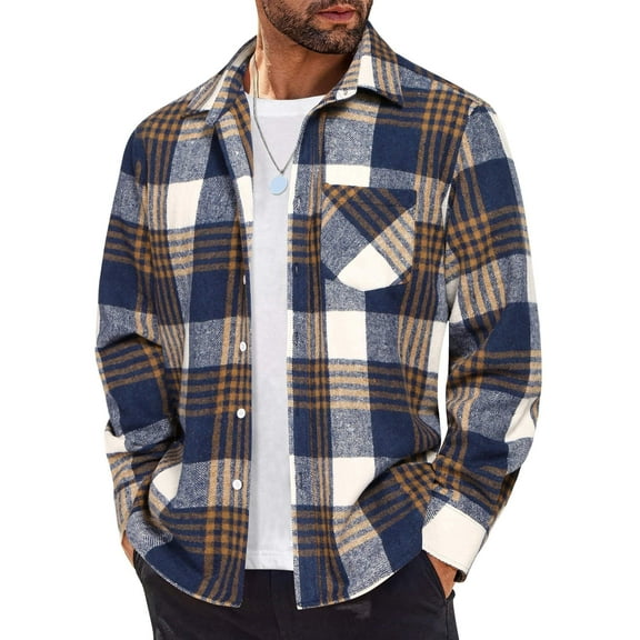COOFANDY Long Sleeve Shirts for Men Button Up Flannel Shirt Vintage Flannel Shirts Lightweight Jacket