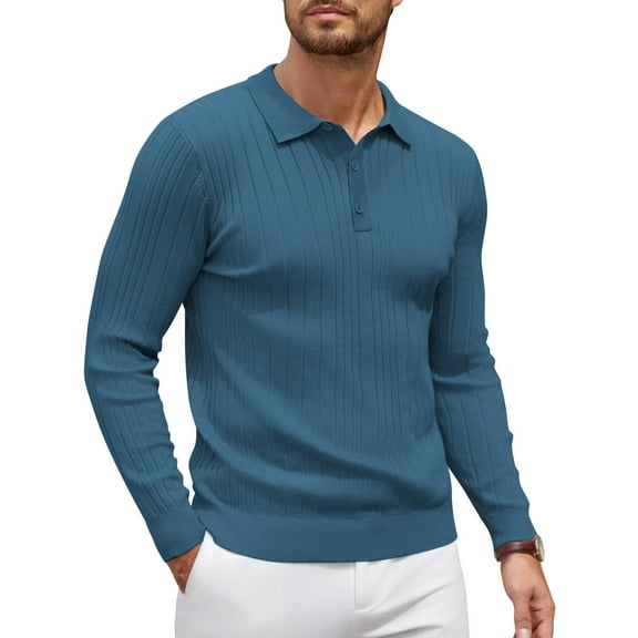 COOFANDY Men's Knit Polo Shirts Long Sleeve Casual Button Down Ribbed Polo Shirt Fashion Golf Shirts