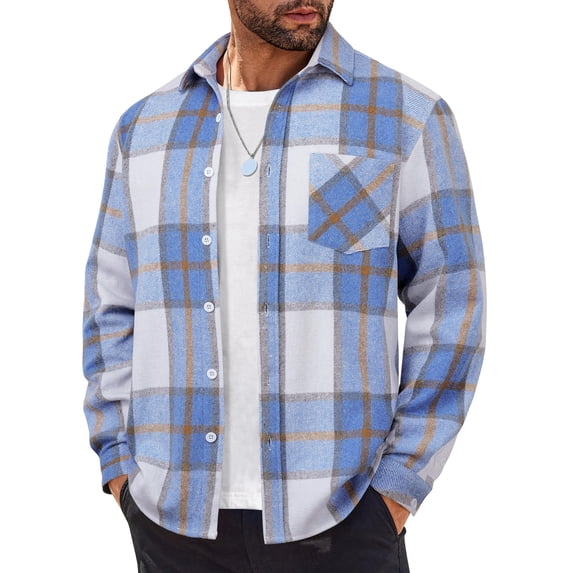COOFANDY Mens Flannel Shirts Long Sleeve Lightweight Plaid Shirt Casual Button Down Shirts Jacket