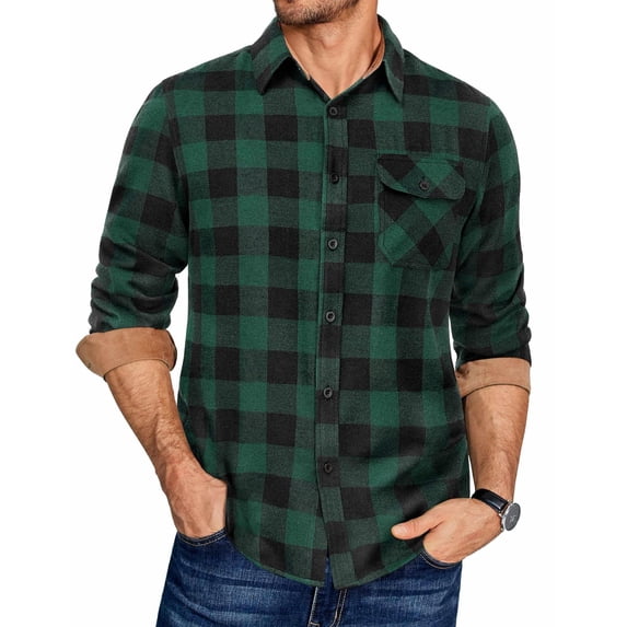 COOFANDY Mens Flannel Shirts Long Sleeve Plaid Button Down Shirt Blushed Cotton Flannel Shirt