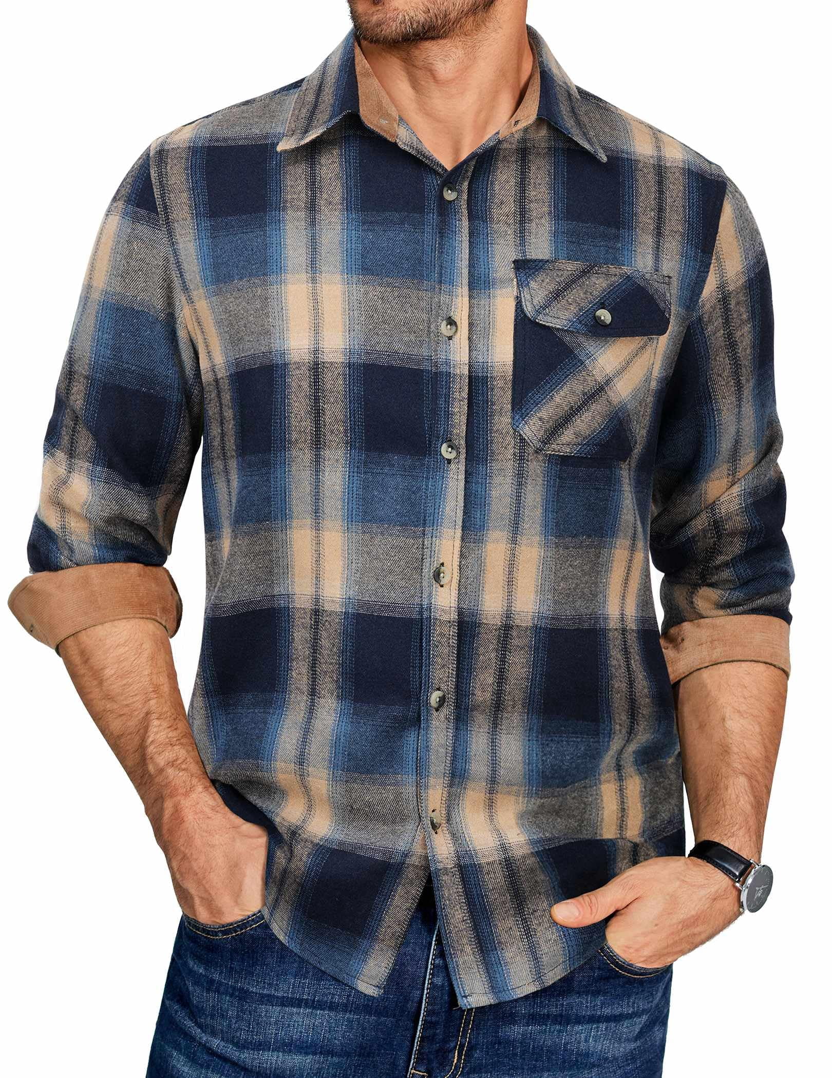 COOFANDY Mens Flannel Shirts Long Sleeve Plaid Button Down Shirt ...
