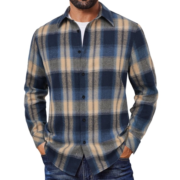 COOFANDY Mens Flannel Shirts Long Sleeve Plaid Button Down Shirts Casual Cotton Shirts