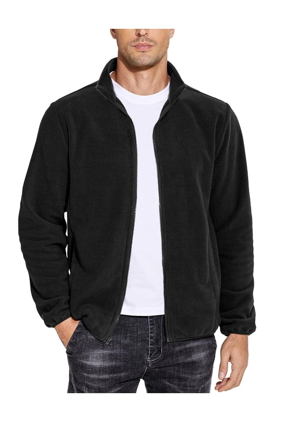 Men's Lightweight Polar Fleece Full Zip Jacket Casual Warm Outdoor Coat with Pockets