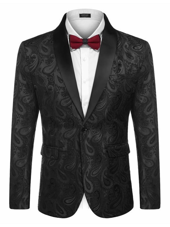 Mens Floral Tuxedo Jacket Paisley Shawl Lapel Suit Blazer Jacket for Dinner
