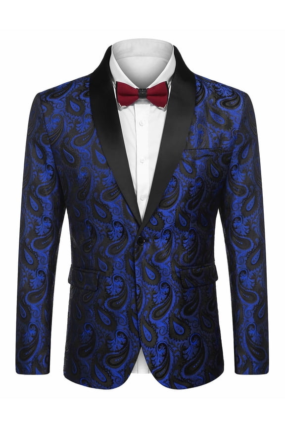 Mens Floral Tuxedo Jacket Paisley Shawl Lapel Suit Blazer Jacket for Dinner