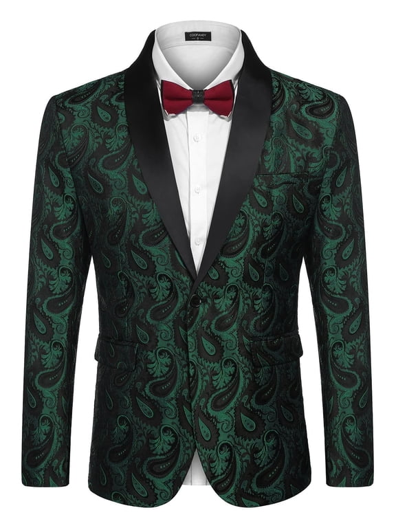 Mens Floral Tuxedo Jacket Paisley Shawl Lapel Suit Blazer Jacket for Dinner
