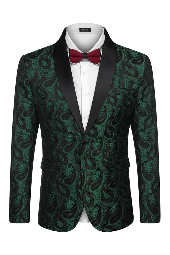 Mens Floral Tuxedo Jacket Paisley Shawl Lapel Suit Blazer Jacket for Dinner