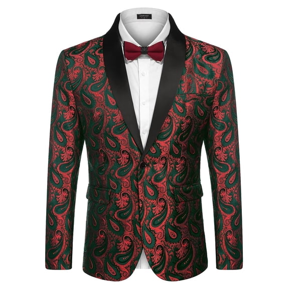 COOFANDY Mens Christmas Tuxedo Jacket Paisley Shawl Lapel Suit Blazer Jacket for Dinner