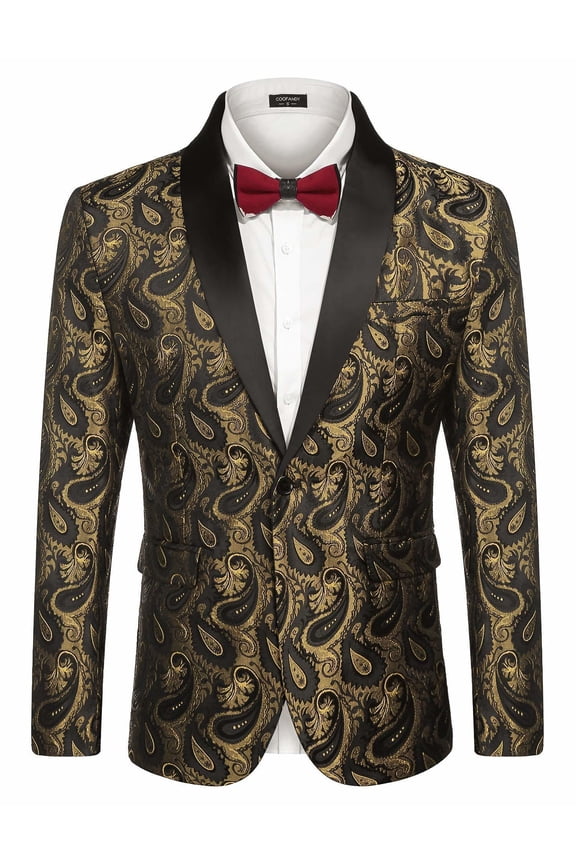 Mens Floral Tuxedo Jacket Paisley Shawl Lapel Suit Blazer Jacket for Dinner