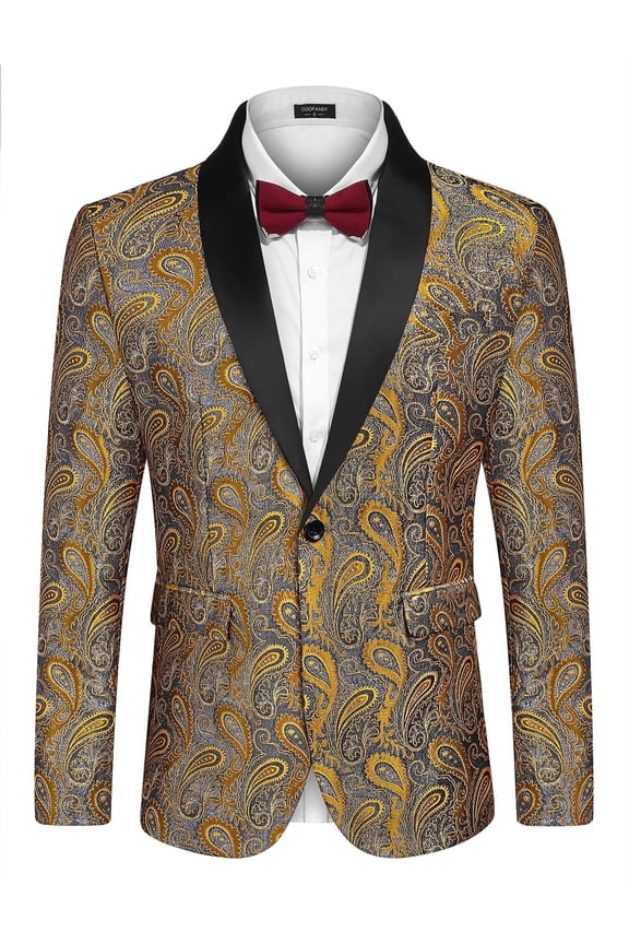Mens Floral Tuxedo Jacket Paisley Shawl Lapel Suit Blazer Jacket for Dinner