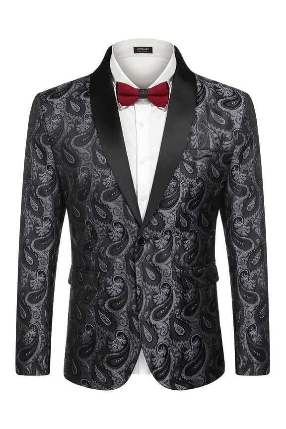 Mens Floral Tuxedo Jacket Paisley Shawl Lapel Suit Blazer Jacket for Dinner