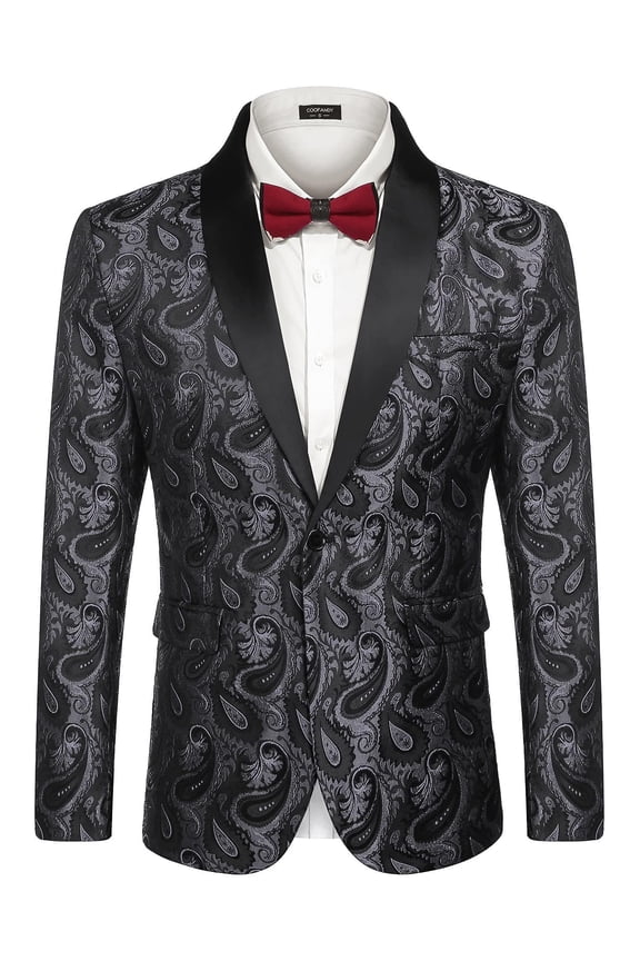 Mens Floral Tuxedo Jacket Paisley Shawl Lapel Suit Blazer Jacket for Dinner
