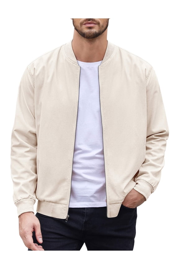 Mens Casual Lightweight Cotton Jacket Fashion Flight Linen Bomber Varisty Jacket With Pockets