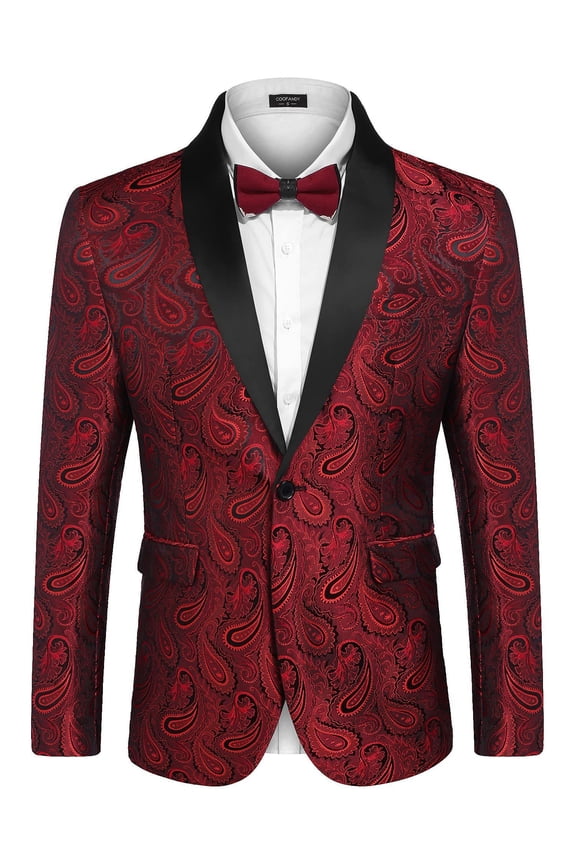 Mens Floral Tuxedo Jacket Paisley Shawl Lapel Suit Blazer Jacket for Dinner
