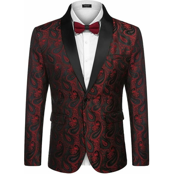 COOFANDY Mens Floral Tuxedo Jacket Paisley Shawl Lapel Suit Blazer Jacket for Dinner