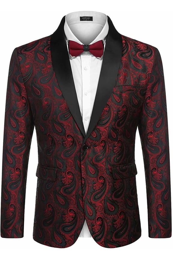 Mens Floral Tuxedo Jacket Paisley Shawl Lapel Suit Blazer Jacket for Dinner