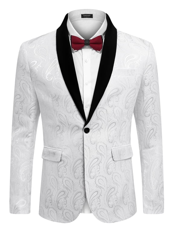 Mens Floral Tuxedo Jacket Paisley Shawl Lapel Suit Blazer Jacket for Dinner Prom Wedding