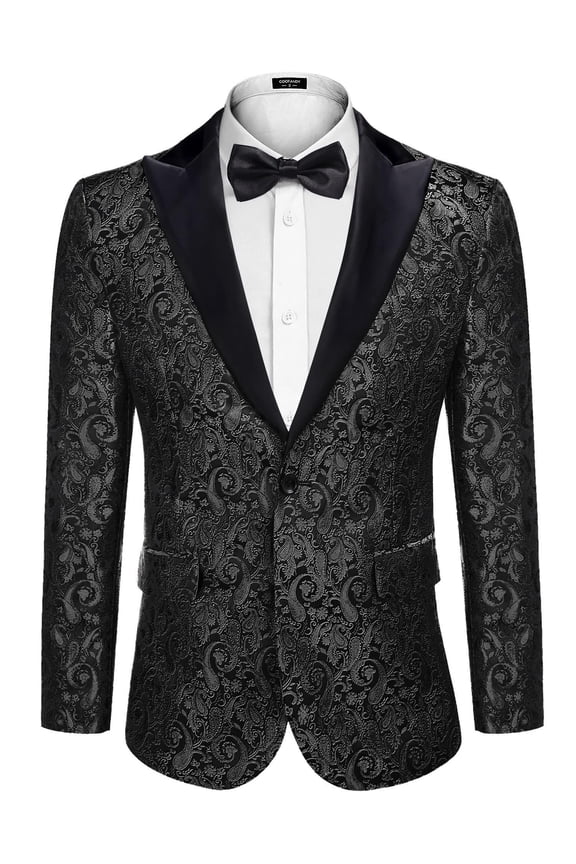 Mens Gold Tuxedo Paisley Jacquard Suit Jacket Dinner Party Prom Wedding