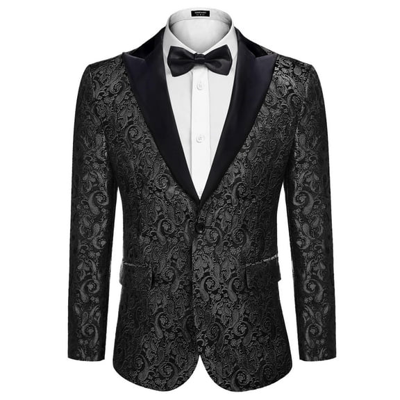 COOFANDY Mens Gold Tuxedo Paisley Jacquard Suit Jacket Dinner Party Prom Wedding