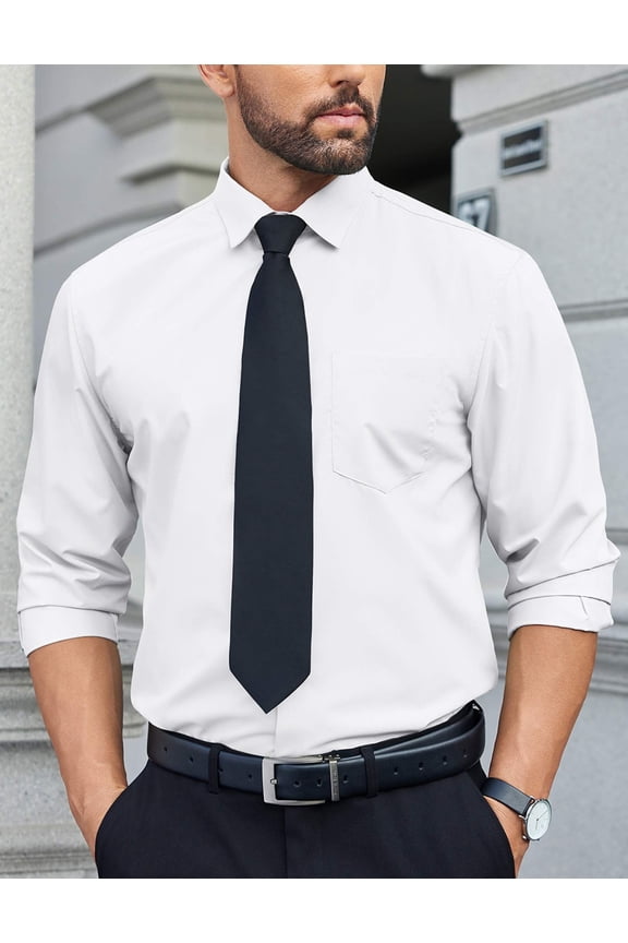 Mens Formal Business Shirt Wrinkle Free Dress Shirts Long Sleeve Button Down Shirt