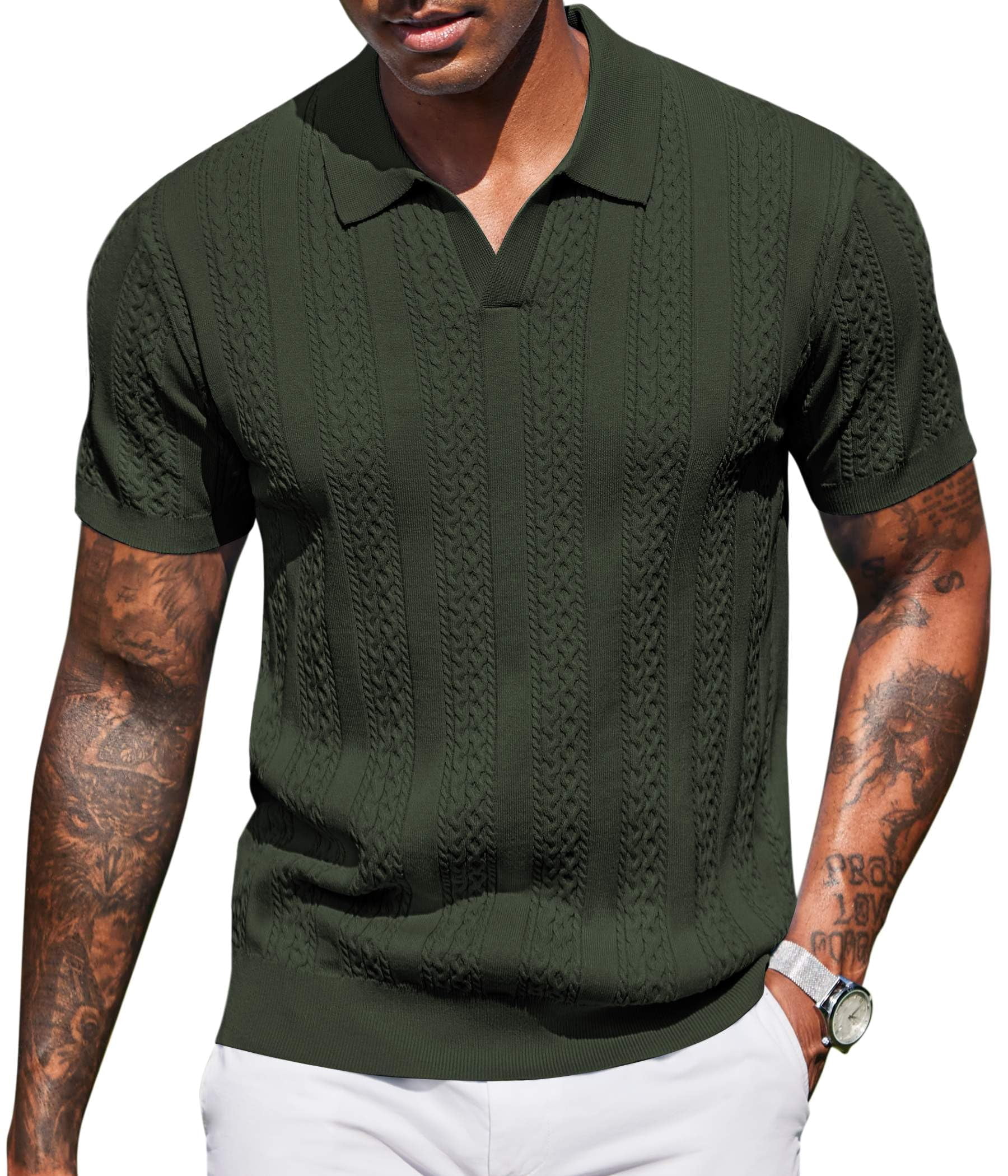 COOFANDY Mens Golf Polo Shirts Textured Collared Polo Short Sleeve V ...