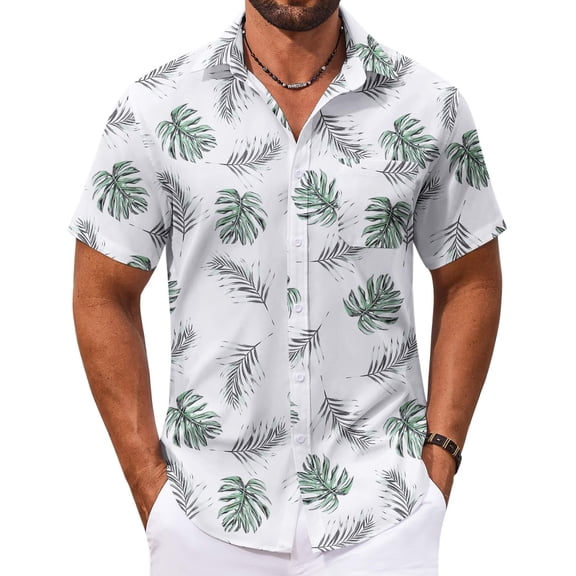 COOFANDY Mens Hawaiian Button Down Shirt Aloha Tropical Shirt Summer Cruise Shirts for Men