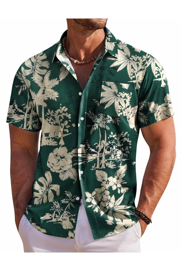 Mens Hawaiian Shirt Short Sleeve Button Down Shirt Summer Beach Shirt