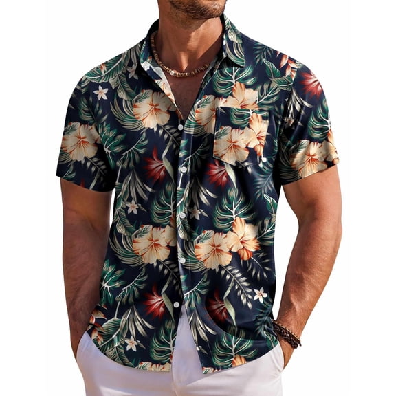 COOFANDY Mens Hawaiian Shirt Short Sleeve Button Down Shirt Summer Beach Shirt