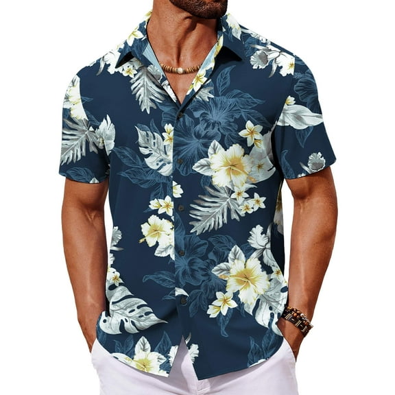 COOFANDY Mens Hawaiian Shirt Short Sleeve Button Down Shirts Tropical Beach Shirts