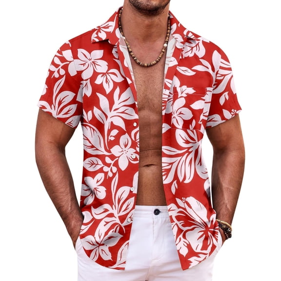 COOFANDY Mens Hawaiian Shirt Button Up Shirts Tropical Flroal Shirt Summer Shirts Top Wedding Yoga Beach Shirt