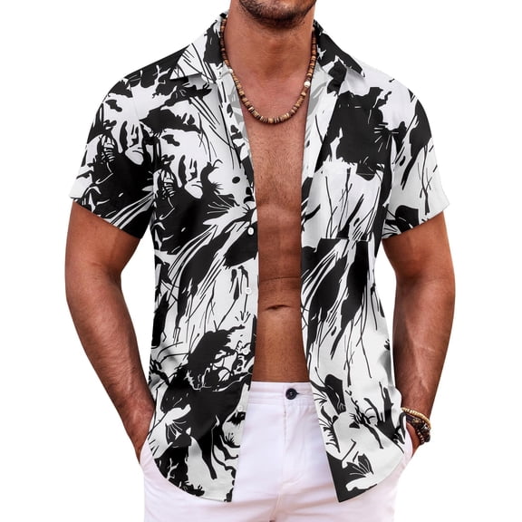 COOFANDY Mens Hawaiian Shirts Short Sleeve Button Down Shirt Aloha Shirt Casual Beach Vacation Clothes Pool Shirts