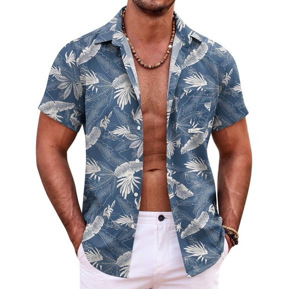 COOFANDY Mens Button Down Short Sleeve Shirts Untucked Button up Shirts Beach Vacation Shirt Textured Shirt